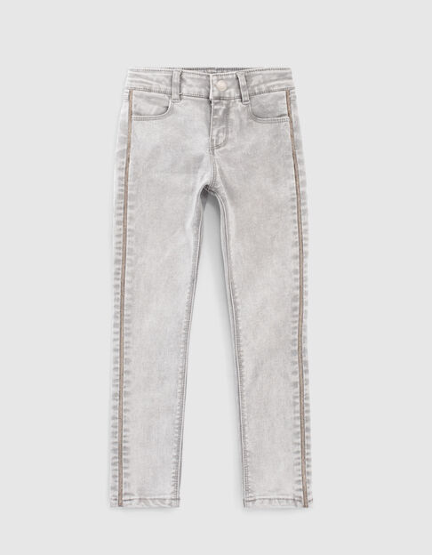Girls’ white grey slim jeans with side microchains