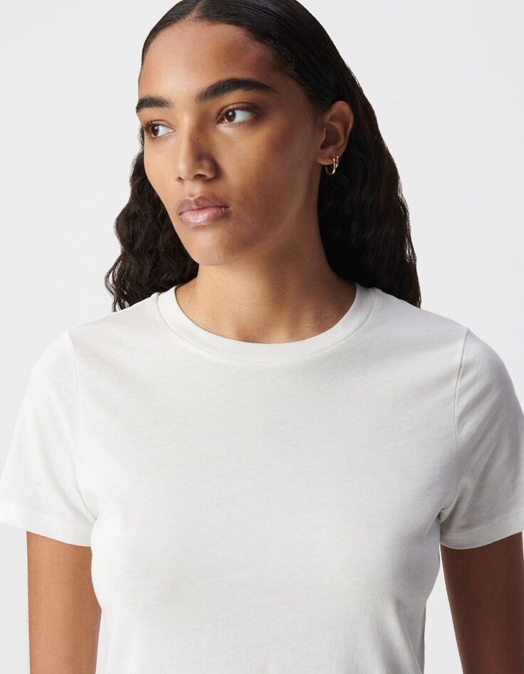 Tee-shirt écru col rond broderie chevrons dos Femme-3