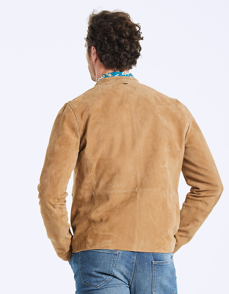 Hellbraune Herren-Velourslederjacke-4
