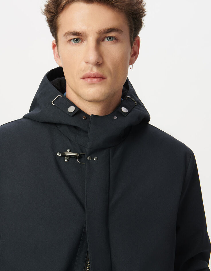 Men&rsquo;s navy mid-length hooded parka-5