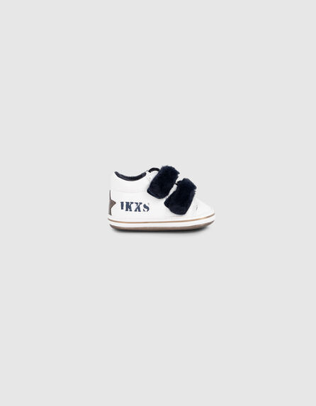 Baby girls’ white Velcro trainers lined with black fur