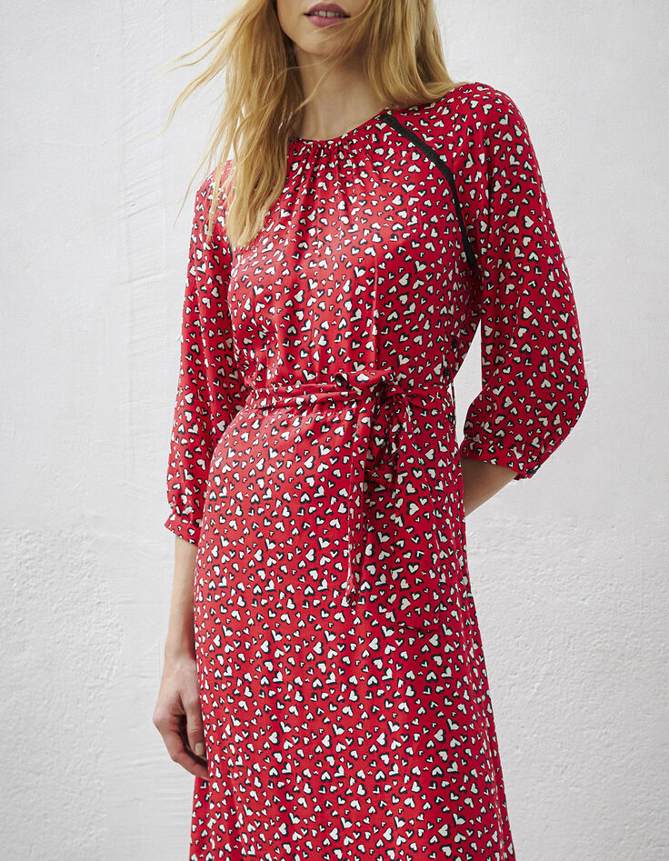 Women’s heart print midi dress with lace-1