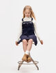 Girls’ 2-in-1 navy velvet dress and white T-shirt-2