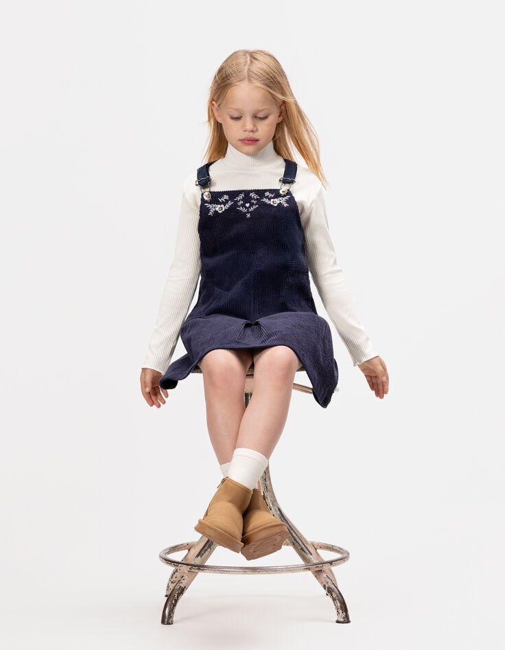 Girls’ 2-in-1 navy velvet dress and white T-shirt-2 Girls’ 2-in-1 navy velvet dress and white T-shirt-2