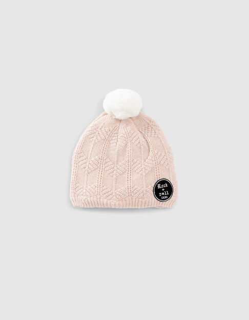 Girls’ pale pink glittery fur-lined knit beanie