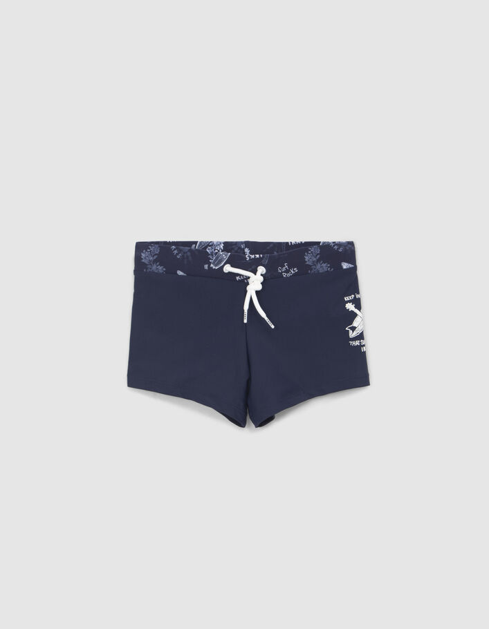 Boys’ navy swim shorts with printed waistband - IKKS