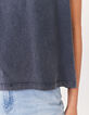 Women’s grey worn-out organic cotton T-shirt, white slogan-5
