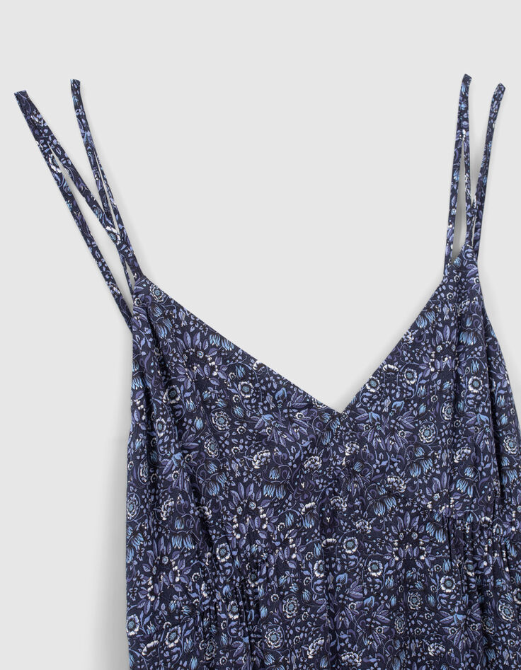 Lange marine jurk print blauwe bloemen Dames-3