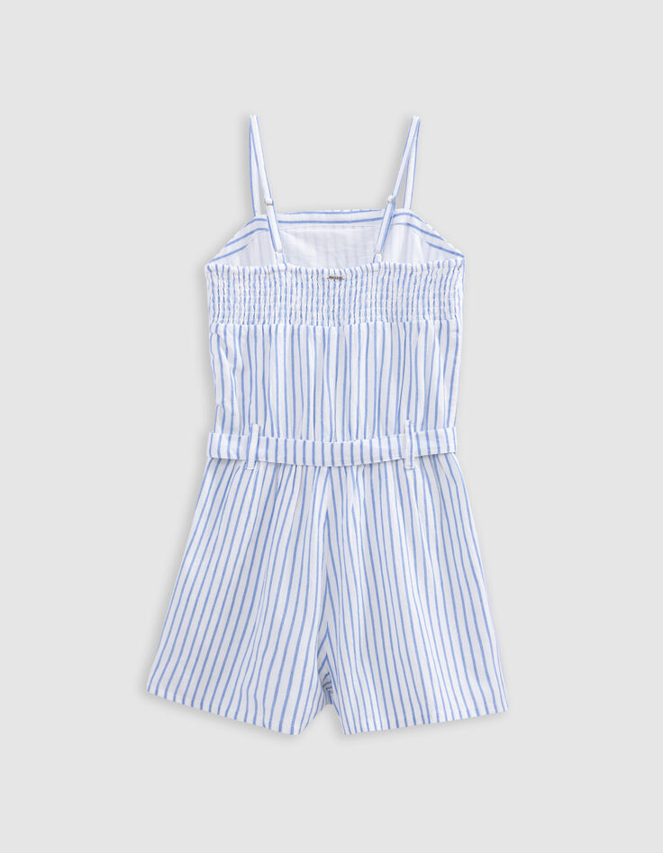 Blue stripes belted jumpsuit for girl-6