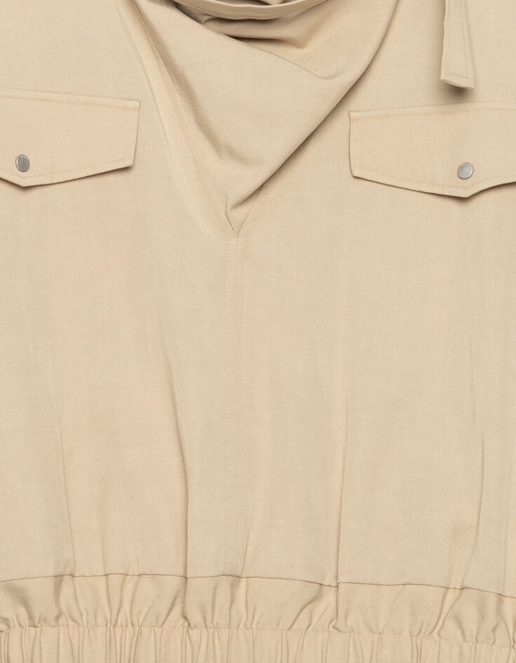 Top sans manches beige col montant bas élastiqué Femme-6