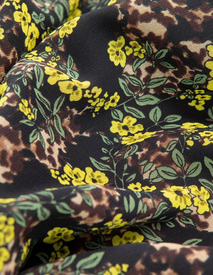 Zwarte jurk gerecycleerd luipaardprint met bloemen Dames - IKKS
