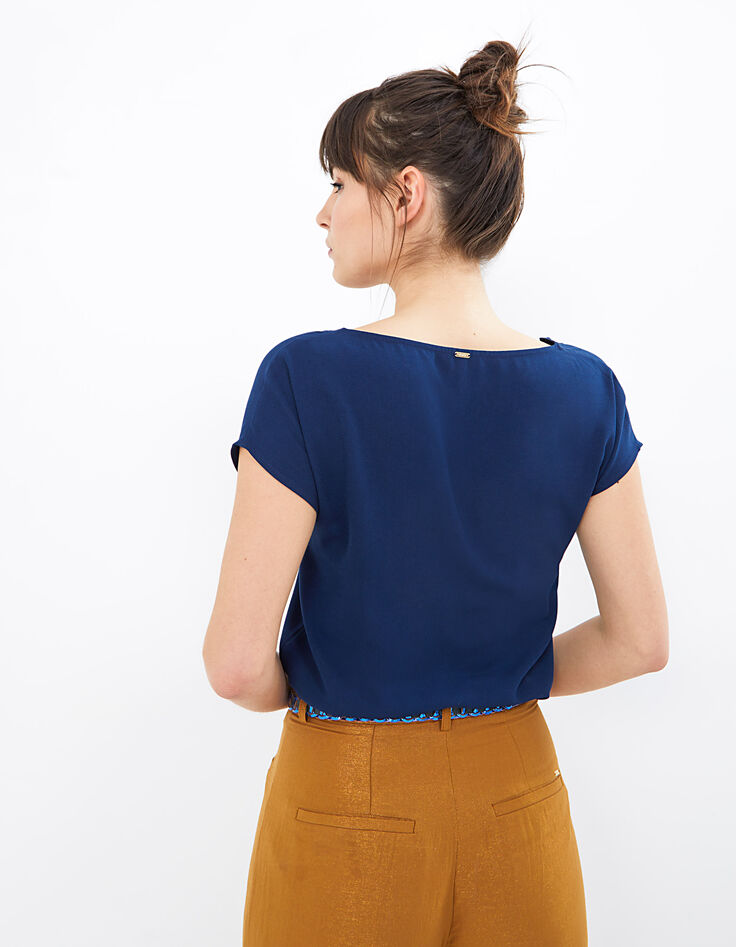 Indigo geschulpte top met borduursels I.Code-5