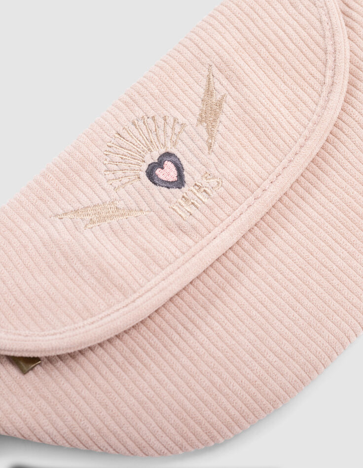 Sac banane rose velours c&ocirc;tel&eacute; brod&eacute; recycl&eacute; fille-5