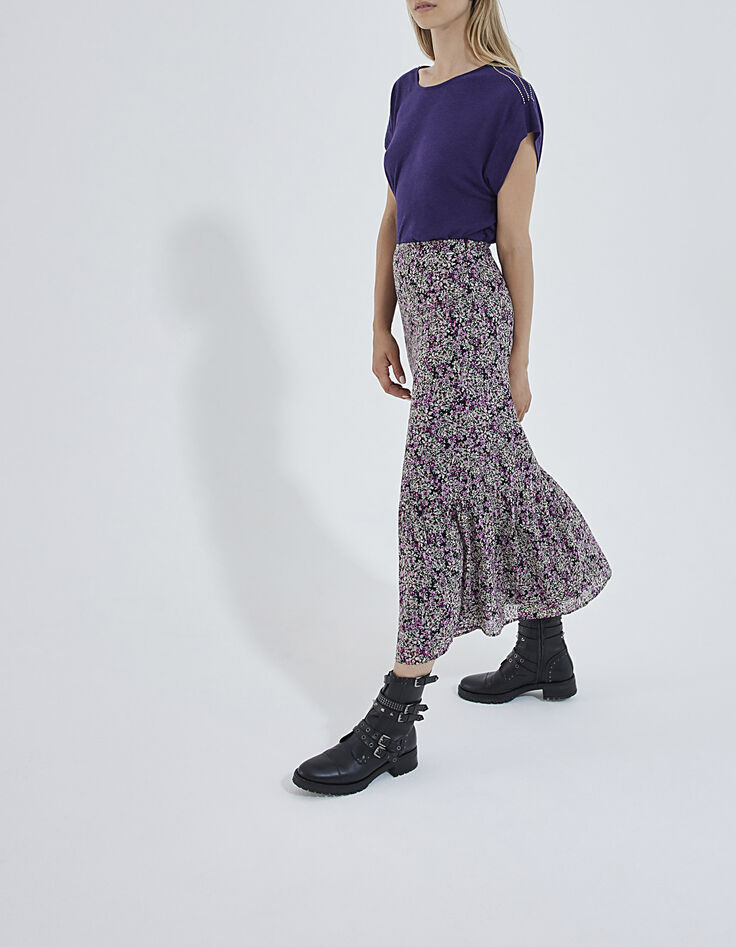 Lange rok volant multicolor bloemenprint-6