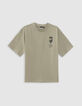 T-shirt kaki coton bio surfeurs et palmiers dos garçon-2