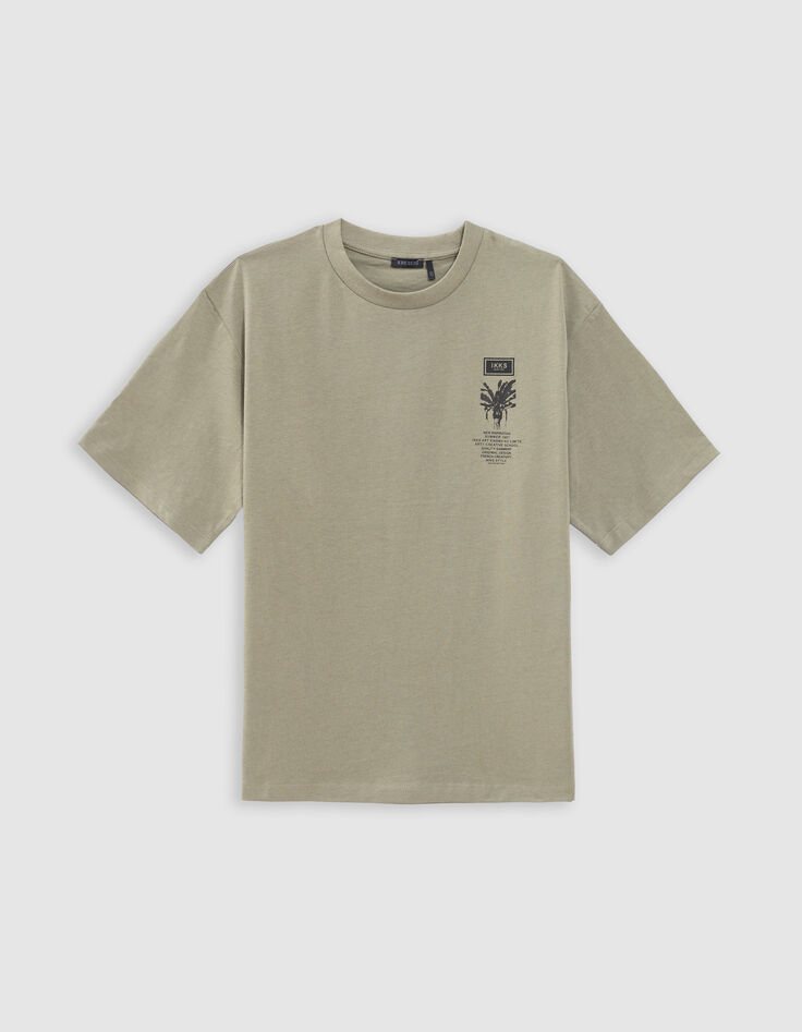 T-shirt kaki coton bio surfeurs et palmiers dos garçon-2
