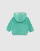 Baby boys’ green sweatshirt fabric cardigan, goggles hood-3