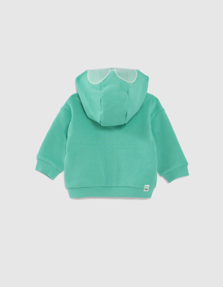 Baby boys’ green sweatshirt fabric cardigan, goggles hood-3