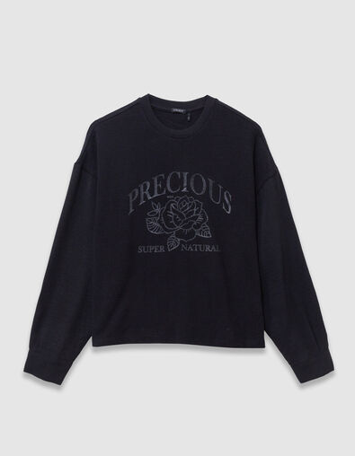 Camiseta manga larga negra mensaje rosas niña - IKKS