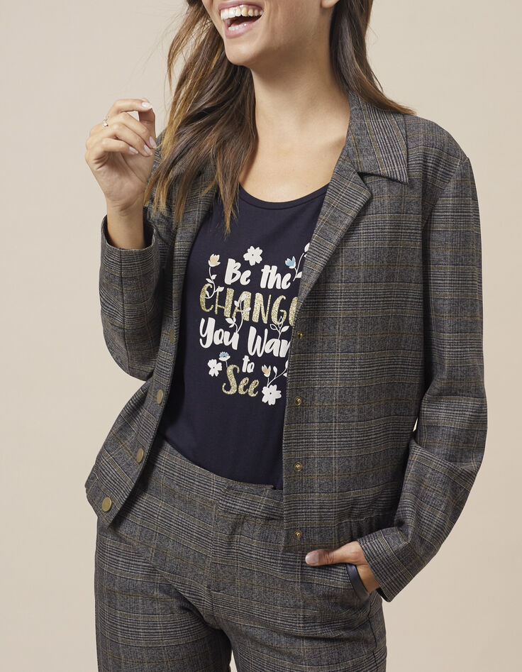 Veste courte fauve à motif prince-de-galles I.Code-2