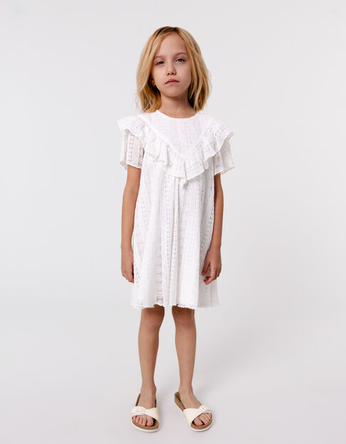 Robe écrue dentelle plastron volanté fille - IKKS