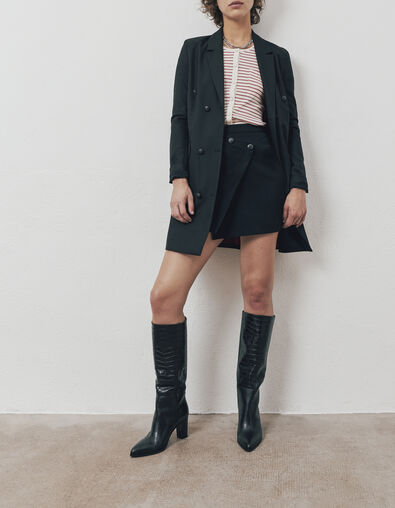 Jupe courte noire effet croisé boutons militaires femme - IKKS