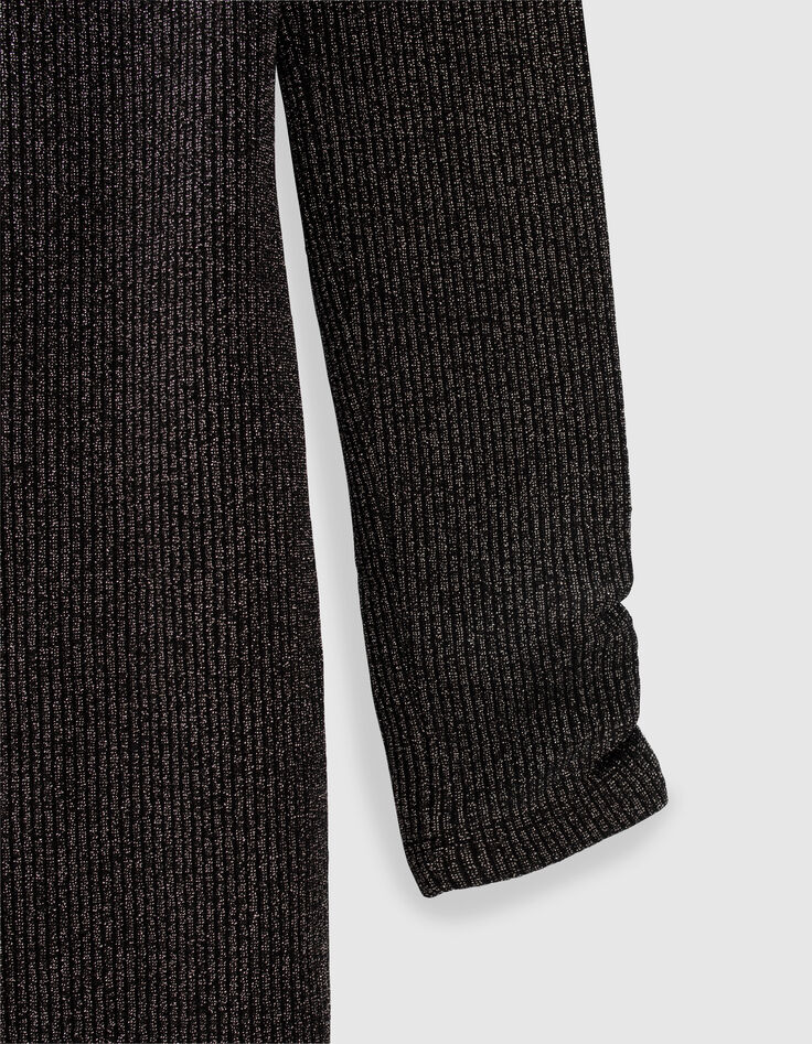 Schwarzes M&auml;dchenr&ouml;hrenkleid mit Glitzer aus Rippstrick-4