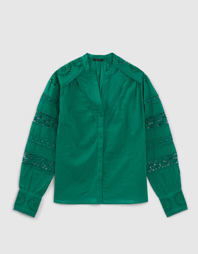 Blusa verde de algodón orgánico con mangas de encaje - IKKS