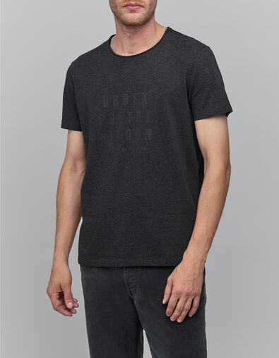Gestreept antraciet heren-T-shirt met boodschap - IKKS