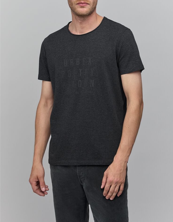 Gestreept antraciet heren-T-shirt met boodschap-1