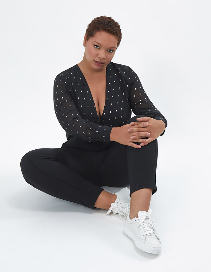 Langer schwarzer Overall mit Bluse in Schwarz und Gold I.Code-1