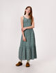 Robe longue fines bretelles verte imprimé léopard fille-1