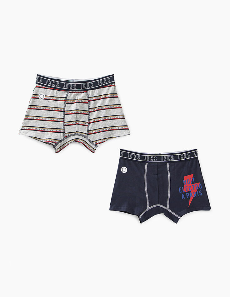 Boxers gris chiné moyen imprimé et navy uni garçon -1