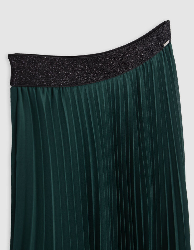 Falda larga plisada verde de niña-6