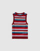 Top rouge tricot ajour&eacute; motif rayures Femme-6