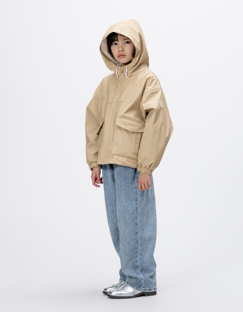 Girls’ beige hooded parka with ecru lining - IKKS