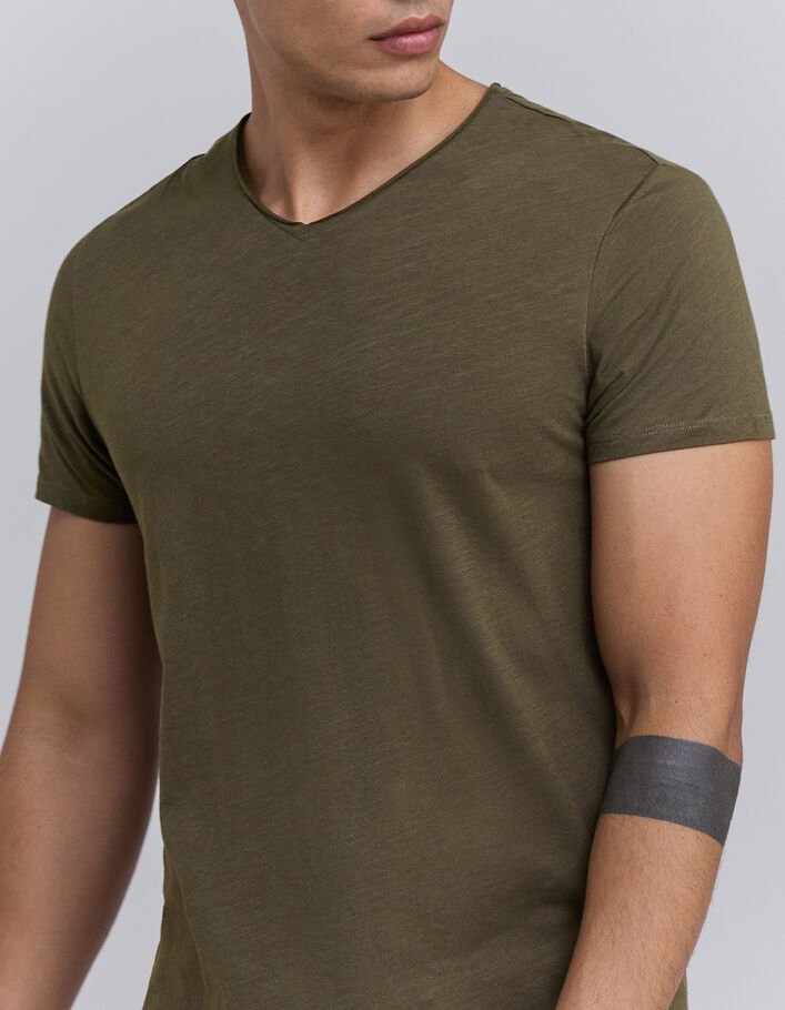 T-shirt L'Essentiel dark kaki à col V Homme-5
