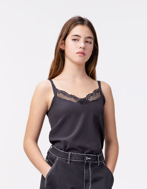 Girl’s black lace spaghetti strap camisole - IKKS