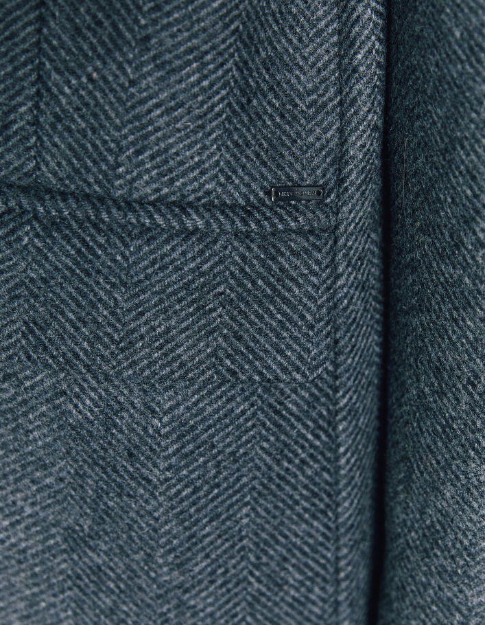 Women’s grey chevron wool coat with leather epaulets - IKKS