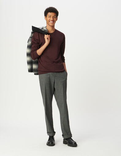 T-shirt lange mouwen pruimkleur katoen-modal Heren - IKKS