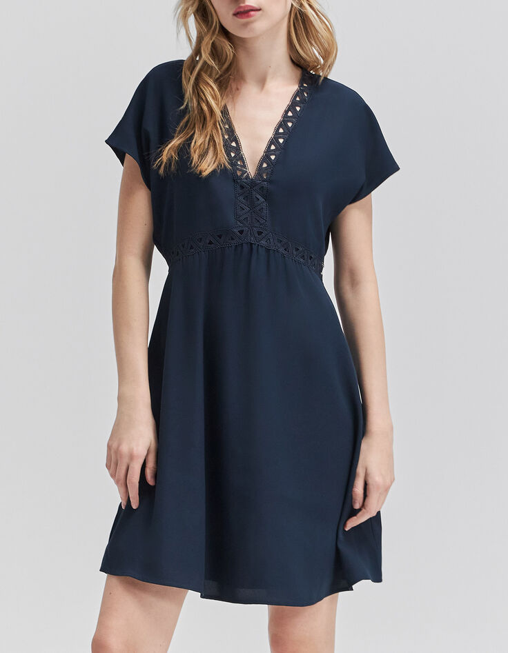 Robe marine recyclée ganses dentelle Femme-2 Robe marine recyclée ganses dentelle Femme-2