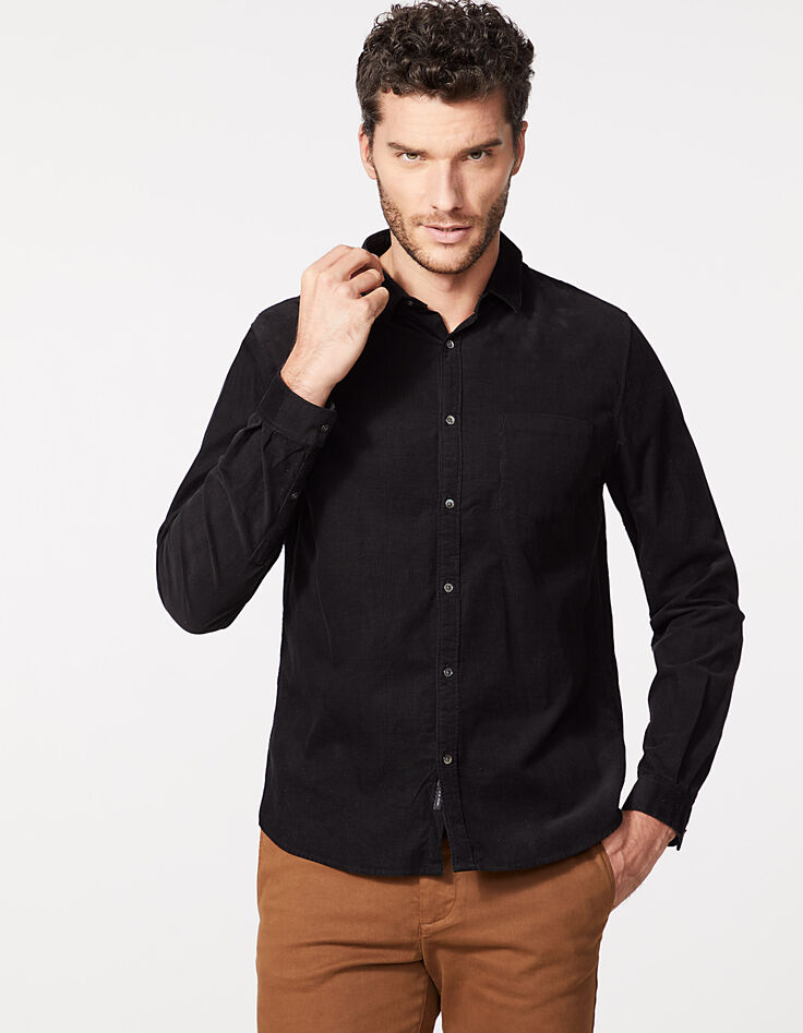 Chemise REGULAR noire en velours milleraies Homme-2