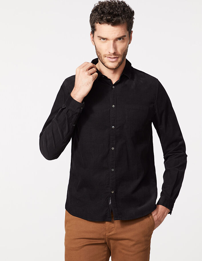 Zwart REGULAR fit overhemd in fijn ribfluweel heren - IKKS