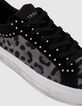 Sneakers noires cuir velours motif léopard et clous Femme-4