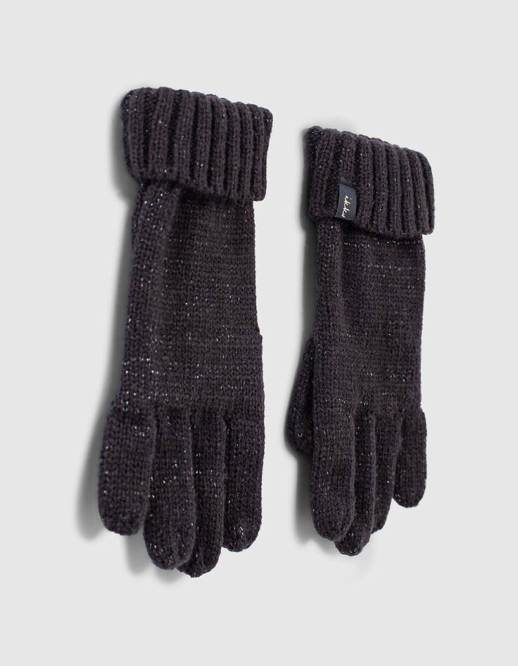 Girls’ dark navy glittery knit gloves-4