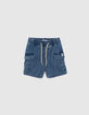 Baby boys’ blue denim CARGO elasticated waist Bermudas-1