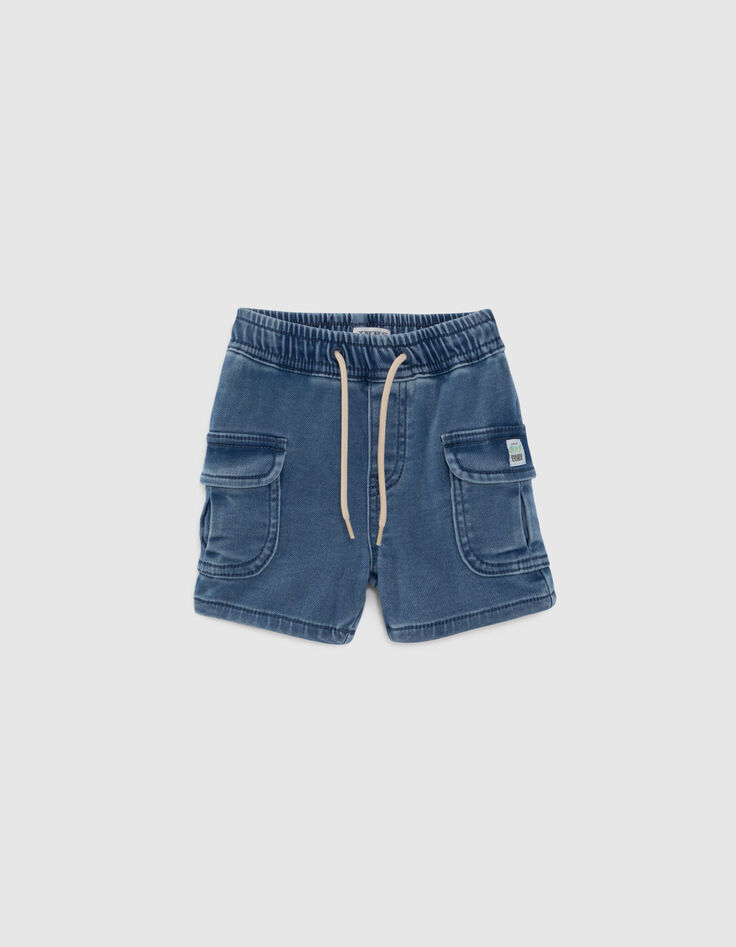 Baby boys’ blue denim CARGO elasticated waist Bermudas-1