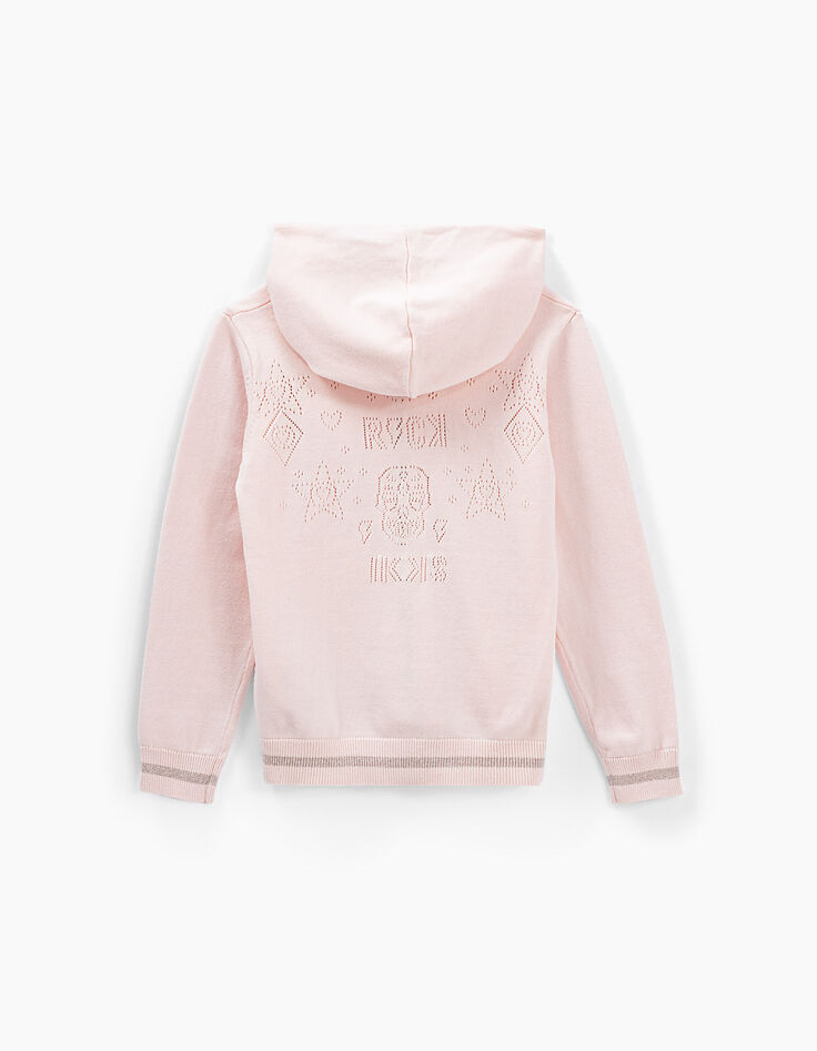 Cardigan rose pâle tricot ajouré fantaisie fille-4