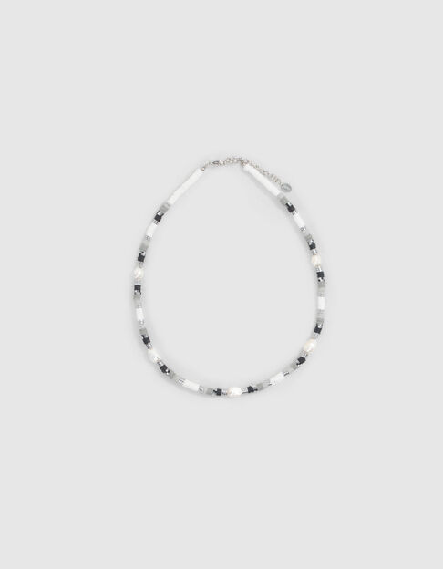 Women’s silver-tone, white, grey, black choker necklace 