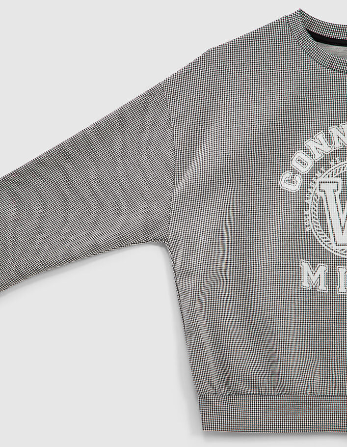 Schwarzes Mädchensweatshirt mit Hahnentrittmuster-7